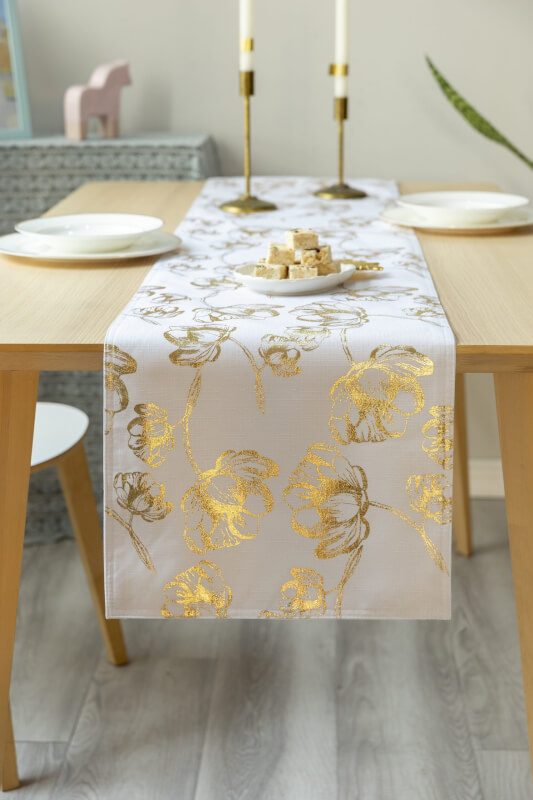 Grace Luxury Polyester Foil Print Table Runner for Dinning Room