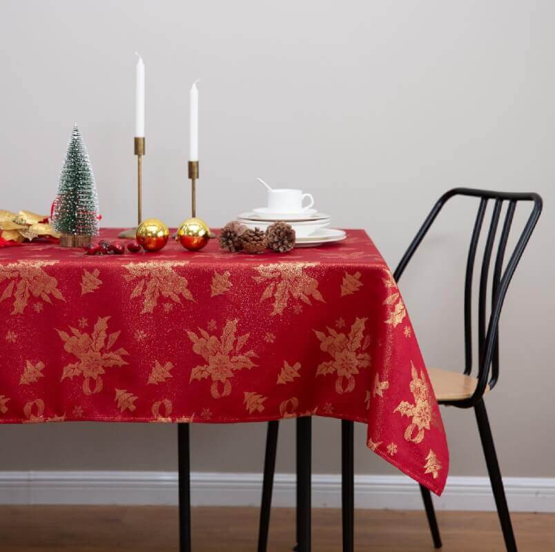 Christmas Jacquard Golden Tablecloth with Lurex Yarn