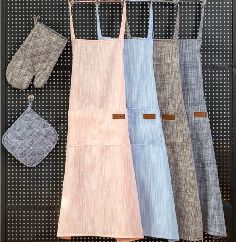 High Quality Wholesale Linen Yarn-dyed Apron Set for Kitchen Coffee Shop Clean Cooking